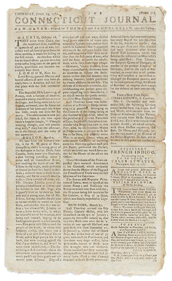 (AMERICAN REVOLUTION--1781.) Issues of the Connecticut Journal describing the Battle of Guilford Court House and Siege of Yorktown.